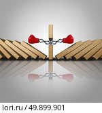 Winning strategy concept as a domino punching aside other dominos as clever business thinking as a success metaphor and power to dominate symbol as a 3D illustration. Стоковое фото, агентство Ingram Publishing / Фотобанк Лори