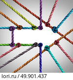Success arrow connection and central network achievement as a business concept with a group of diverse ropes connected to a center as a metaphor for connectivity growth and succeeding in  linking to a centralized support structure. Стоковое фото, агентство Ingram Publishing / Фотобанк Лори