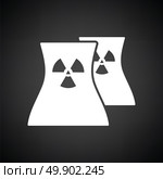 Nuclear station icon. Black background with white. Vector illustration. Стоковая иллюстрация, агентство Ingram Publishing / Фотобанк Лори