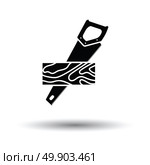 Handsaw cutting a plank icon. White background with shadow design. Vector illustration. Стоковая иллюстрация, агентство Ingram Publishing / Фотобанк Лори