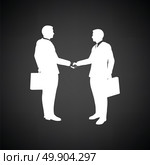 Meeting businessmen icon. Black background with white. Vector illustration. Стоковая иллюстрация, агентство Ingram Publishing / Фотобанк Лори