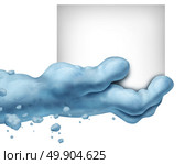 Snowman snow hand sign as cold ice frost fingers holding a banner with blank copy space as a winter season message with 3D illustration elements. Стоковое фото, агентство Ingram Publishing / Фотобанк Лори