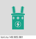 Electric transformer icon. Gray background with green. Vector illustration. Стоковая иллюстрация, агентство Ingram Publishing / Фотобанк Лори