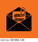 Mail with attachment icon. Orange background with black. Vector illustration. Стоковая иллюстрация, агентство Ingram Publishing / Фотобанк Лори