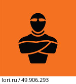 Night club security icon. Orange background with black. Vector illustration. Стоковая иллюстрация, агентство Ingram Publishing / Фотобанк Лори