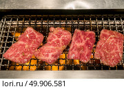grilled wagyu beef Japanese meat BBQ yakiniku. Стоковое фото, агентство Ingram Publishing / Фотобанк Лори