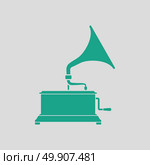 Gramophone icon. Gray background with green. Vector illustration. Стоковая иллюстрация, агентство Ingram Publishing / Фотобанк Лори