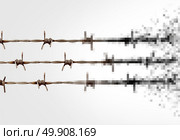 Digital security concept and information technology protection symbol as barb wire transforming into pixelated password pixels of data as an internet encryption safery icon in a 3D illustration style. Стоковое фото, агентство Ingram Publishing / Фотобанк Лори