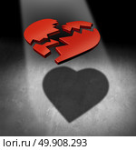 Mend a heart love concept and couple counseling healing or marriage counselor symbol as a broken heart with a cast shadow of a united relationship as a 3D illustration. Стоковое фото, агентство Ingram Publishing / Фотобанк Лори