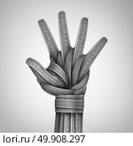 Road hand stop gesture as a symbol for prohibited access or banned travel or speeding while driving drunk warning metaphor with a group of highway or streets shaped as an open human hand as a 3D illustration. Стоковое фото, агентство Ingram Publishing / Фотобанк Лори