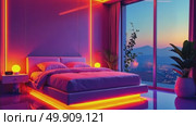 AI Generative Retrofuturism interior of the building, free space bedroom. Стоковое AI-видео, аниматор Spirit River / Фотобанк Лори