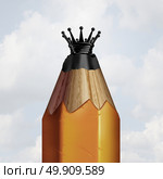 Pencil king concept and idea champion or innovation leader symbol as a pencil shaped as a royal crown as a business and education metaphor as a 3D illustration. Стоковое фото, агентство Ingram Publishing / Фотобанк Лори