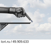 Pushed off the end of a road by a group of streets shaped as a pointing hand pushing a businessman down as a business metaphor for being squeezed and pressured with 3D illustration elements. Стоковое фото, агентство Ingram Publishing / Фотобанк Лори