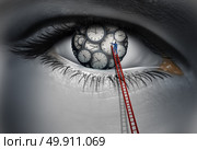 Internal clock and circadian rythm time concept as a human eye with time pieces with a person adjusting and organizing a thinking work schedule with 3D illustration elements. Стоковое фото, агентство Ingram Publishing / Фотобанк Лори