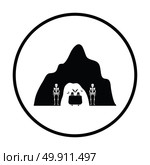 Scare cave in amusement park icon. Thin circle design. Vector illustration. Стоковая иллюстрация, агентство Ingram Publishing / Фотобанк Лори