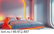 AI Generative Retrofuturism interior of the building, free space bedroom. Стоковое AI-видео, аниматор Spirit River / Фотобанк Лори