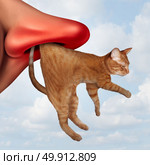 Cat allergy and kitten or pet allergies concept as an irritated runny human nose breathing in a felinewith dander as an animal allergen sickness in a 3D illustration style. Стоковое фото, агентство Ingram Publishing / Фотобанк Лори
