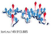 Global recruitment and international business hiring concept as a group of people icons on a world geography with red employees representing recruits or career candidates as a 3D illustration. Стоковое фото, агентство Ingram Publishing / Фотобанк Лори