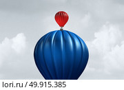 Big business assistance and support financial and corporate concept as a large air balloon lifting up a small entity as a symbol for investment and funding from a large economic entity as an angel investor with 3D illustration elements. Стоковое фото, агентство Ingram Publishing / Фотобанк Лори