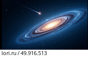 Stunning digital illustration of the andromeda galaxy in a vibrant starstudded universe with a dynamic comet streaking across the scene. Стоковое AI-изображение, AI-художник Андрей Бакусов / Фотобанк Лори