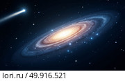 Stunning digital illustration of the andromeda galaxy with comet in a cosmic starfilled background. Стоковое AI-изображение, AI-художник Андрей Бакусов / Фотобанк Лори