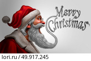 Santa claus merry christmas greetings card promotion as a saint nick beard shaped as a happy seasonalk winter message of joy with 3D illustration elements. Стоковое фото, агентство Ingram Publishing / Фотобанк Лори