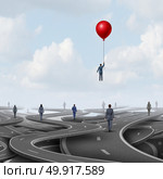 Concept of business leadership as people on a road walking on pathways as a symbol for new strategic thinking with 3D illustration elements. Стоковое фото, агентство Ingram Publishing / Фотобанк Лори