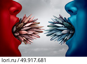 Nuclear weapons crisis as two opposing national people in a ballistic missile crisis with 3D illustration elements. Стоковое фото, агентство Ingram Publishing / Фотобанк Лори