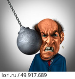 Businessman crushed by stress and financial business pressure as a wrecking ball hitting a person in the face with 3D illustration elements. Стоковое фото, агентство Ingram Publishing / Фотобанк Лори