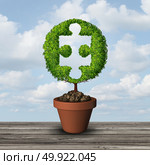 Growth consulting solution idea as a growing tree shaped as a jigsaw puzzle piece with 3D illustration elements. Стоковое фото, агентство Ingram Publishing / Фотобанк Лори