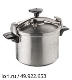Used pressure cooker for cooking over white background. Стоковое фото, агентство Ingram Publishing / Фотобанк Лори