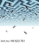 Falling down business people and economic turmoil metaphor as a group of businesswomen and businessmaen plunging from a maze with 3D render elements. Стоковое фото, агентство Ingram Publishing / Фотобанк Лори