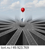 Career pitfall solution and alternative path escaping a hole vortex trap of converging roads as a metaphor for solving a business challenge with 3D render elements. Стоковое фото, агентство Ingram Publishing / Фотобанк Лори