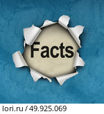 Uncover facts and investigate the truth underneath a hidden torn paper hole revealing a word as an integrity and honest information symbol in a 3D illustration style. Стоковое фото, агентство Ingram Publishing / Фотобанк Лори
