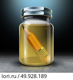 Preserving education concept and to preserve learning and design metaphor as a jar with a pencil preserved in preservative formaldehyde as a 3D illustration. Стоковое фото, агентство Ingram Publishing / Фотобанк Лори