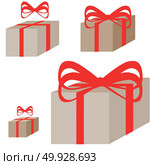 Ligth brown present box with the red ribbon.. Ligth brown present box with the red ribbon this is set icons. Стоковая иллюстрация, агентство Ingram Publishing / Фотобанк Лори