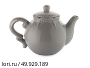 Grey teapot isolated on white background. Стоковое фото, агентство Ingram Publishing / Фотобанк Лори