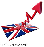 Booming British economy growth and economic Britain GDP increase as a flag transforming into an upward rising arrow as a 3D illustration. Стоковое фото, агентство Ingram Publishing / Фотобанк Лори