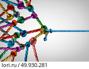Against many business concept as one underdog single rope pulling in a tug of war with a large group of ropes tied together as a power and leader metaphor. Стоковое фото, агентство Ingram Publishing / Фотобанк Лори