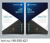 Brochure black and blue geometric triangle with copy space on white background layout design template, Annual report, Leaflet, Flyer, Advertising, poster, Magazine, Business for background, vector illustration artwork A4 size. Стоковая иллюстрация, агентство Ingram Publishing / Фотобанк Лори