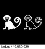 Monkey icon set white color vector illustration flat style simple image. Стоковая иллюстрация, агентство Ingram Publishing / Фотобанк Лори