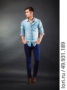stylish young brunet in jeans shirt. Стоковое фото, агентство Ingram Publishing / Фотобанк Лори