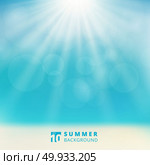 Summer season seascape with sky sunlight bokeh on the beach blurred background. Vector illustration. Стоковая иллюстрация, агентство Ingram Publishing / Фотобанк Лори