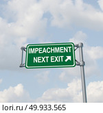 Impeachment and impeach concept  as a traffic sign representing government legal procedures to remove elected politicians with 3D illustration elements.. Impeachment. Стоковое фото, агентство Ingram Publishing / Фотобанк Лори