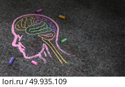 Concept of autism and autistic development disorder as a symbol of a communication and social behavior psychology as a chalk drawing on asphalt in a 3D illustration style.. Concept Of Autism. Стоковое фото, агентство Ingram Publishing / Фотобанк Лори