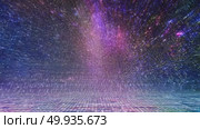 Vibrant cosmic digital flow merging with luminous grid in a futuristic vortex. Стоковое AI-видео, аниматор Владимир Федоров / Фотобанк Лори