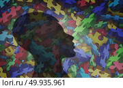 Autism and autistic child disorder symptoms as a neurology disorder syndrome and a medicine or mental health spectrum diagnosis concept as a 3D illustration.. Autistic Diagnosis. Стоковое фото, агентство Ingram Publishing / Фотобанк Лори
