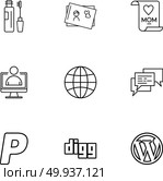 maskara , cosmetics ,card ,mom , profile ,globe, message, digg ,wordpress , paypal ,icon, vector, design,  flat,  collection, style, creative,  icons. Стоковая иллюстрация, агентство Ingram Publishing / Фотобанк Лори