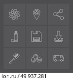 gear , navigation , share, bottle , save , floppy , download ,brush , medical , ambulance ,  icon, vector, design,  flat,  collection, style, creative,  icons. Стоковая иллюстрация, агентство Ingram Publishing / Фотобанк Лори
