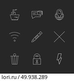 wifi , dustbin , pencil , lock , user interface icons , arrows , navigation , wifi , internet , technology , apps , icon, vector, design,  flat,  collection, style, creative,  icons. Стоковая иллюстрация, агентство Ingram Publishing / Фотобанк Лори